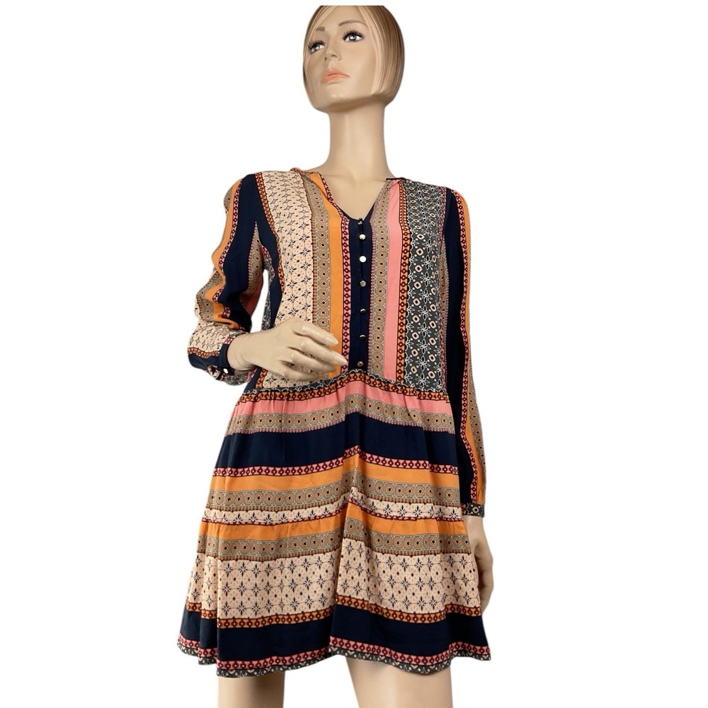 Loft Foulard Patchwork Button Teared Swing Dress … - image 5